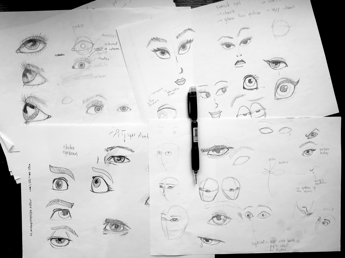 jak narysować oko ćwiczenia szkice 