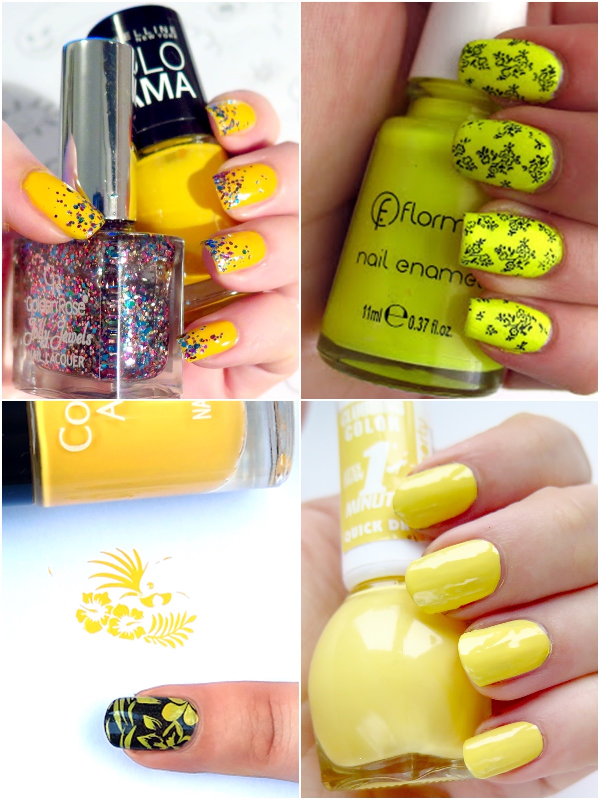 żółte paznokcie zdobienia stylizacje wzory pomysły inspiracje 