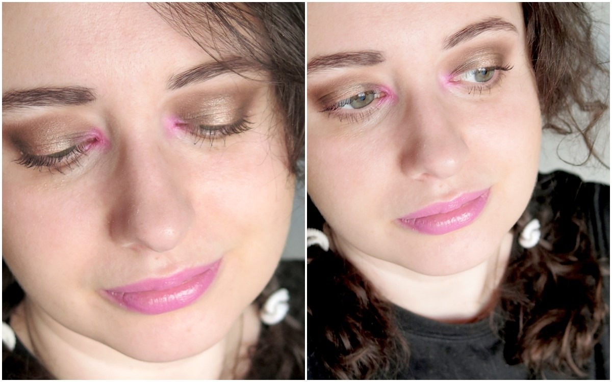 modny makijaż 2019 różowy kolorowy akcent w wewnętrznym kąciku oka cienie do powiek 